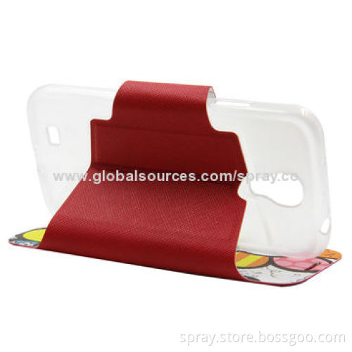 Printed PU Leather Flip Case for Samsung Galaxy S4, PC Holder Inside, with Stand Function